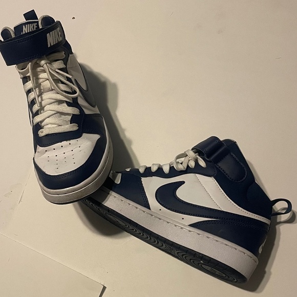 Nike Other - Nike Big Kids Court Borough Mid 2 Casual Sneakers in White and Navy Blue in 5.5Y
